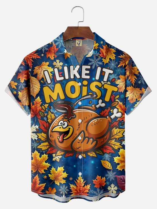 Big Size Moisture Wicking Thanksgiving Fun Turkey Chest Pocket Hawaiian Shirt
