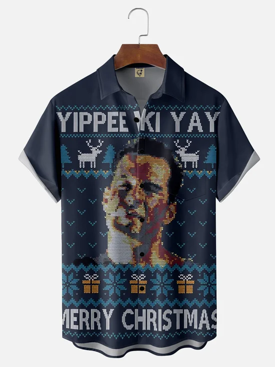 Tall Size Moisture-wicking Christmas "GRISWOLD" Funny Ugly Chest Pocket Casual Shirt