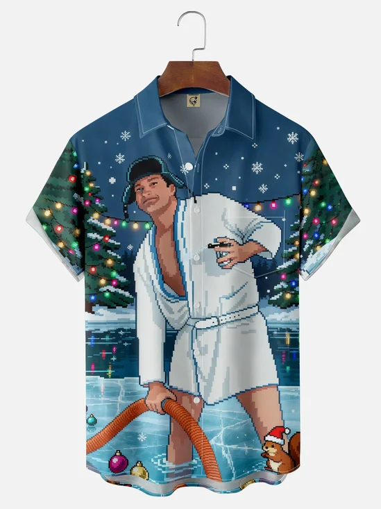 Moisture-wicking Christmas Fun Griswold Chest Pocket Casual Shirt