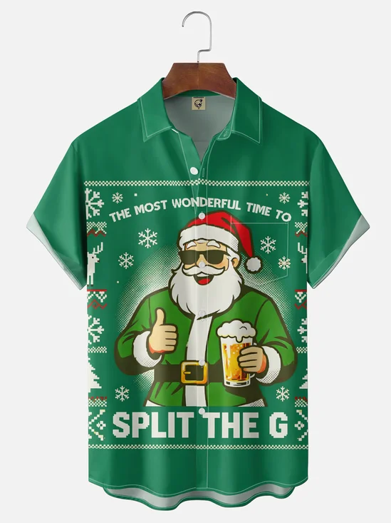 Moisture Wicking Beer Christmas Chest Pocket Holiday Shirt