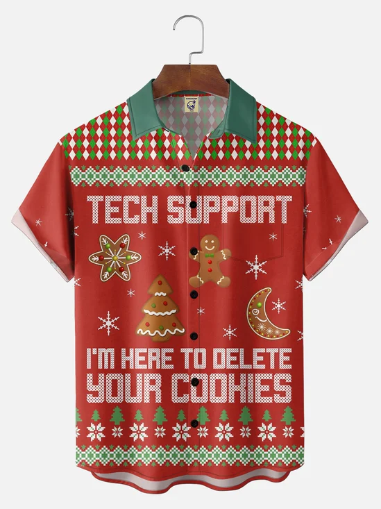 Big Size Moisture-wicking Christmas Tech Support Computer Programmer Chest Pocket Casual Shirt