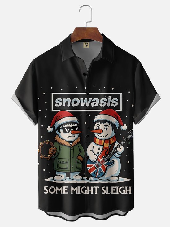Moisture-wicking Christmas Music Snowasis Chest Pocket Casual Shirt