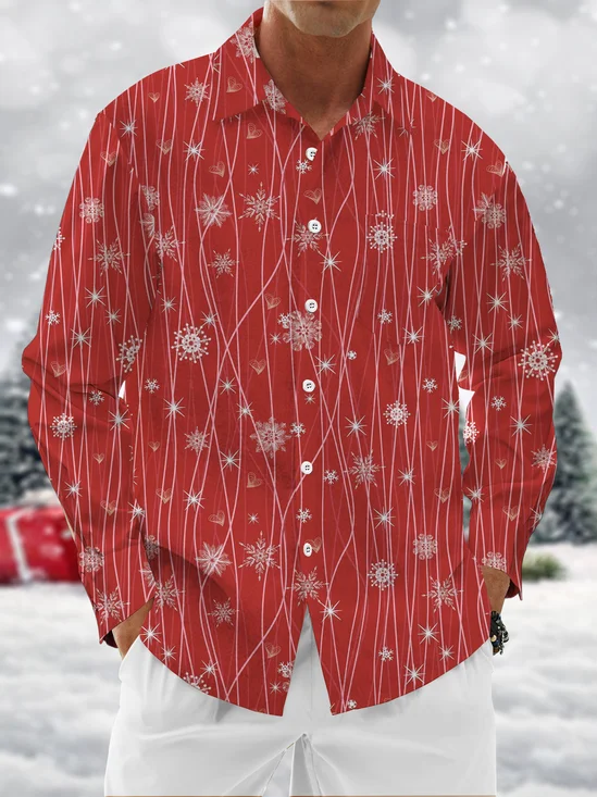 Moisture Wicking Gradient Geometric Snowflake Christmas Chest Pocket Long Sleeve Shirt