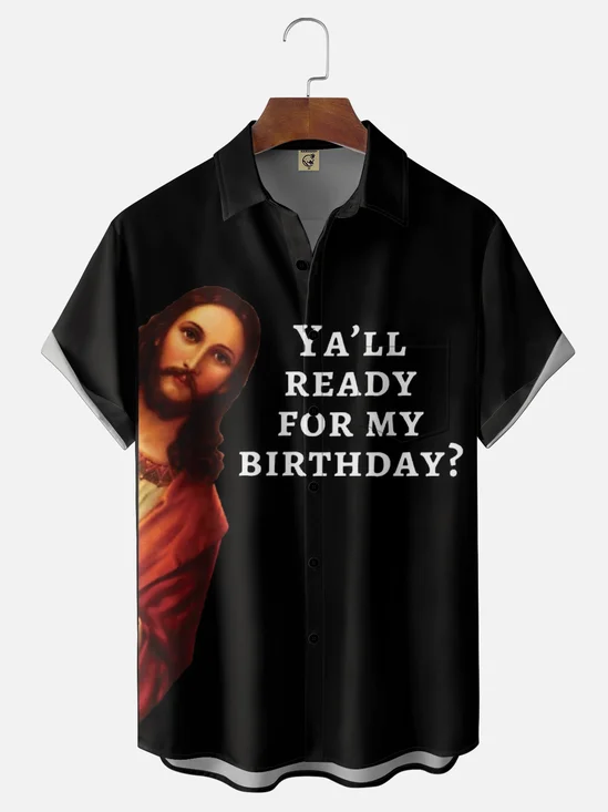 Moisture-wicking Jesus Birthday Chest Pocket Easter Shirt