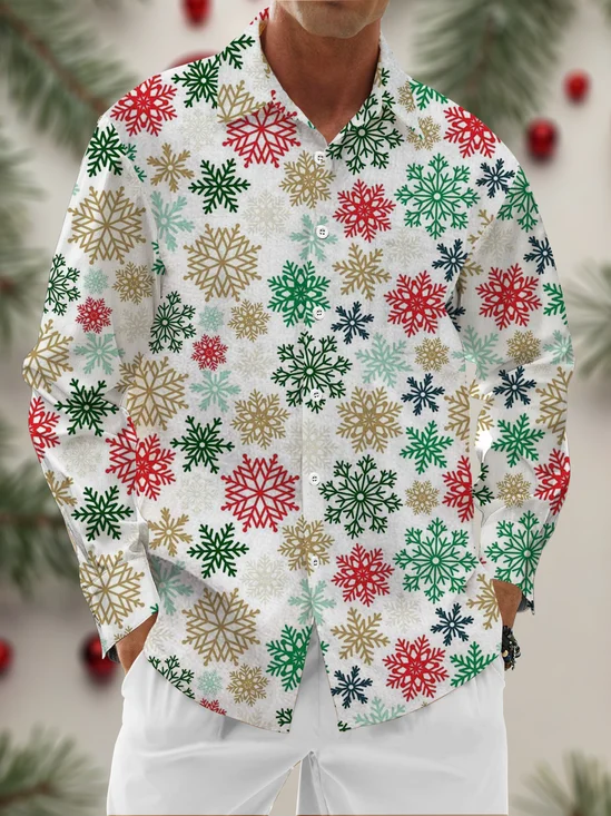 Moisture Wicking Gradient Geometric Snowflake Christmas Chest Pocket Long Sleeve Shirt