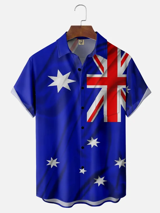 Moisture-Wicking Artistic Australian Flag Chest Pocket Casual Shirt