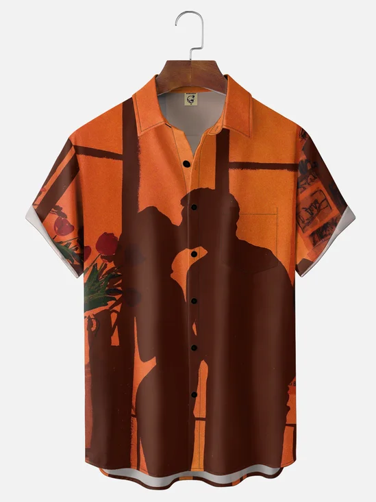 Moisture-wicking Valentine's Day Art Print Chest Pocket Casual Shirt