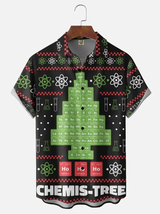 Moisture-wicking Christmas Chemis-tree Chest Pocket Holiday Shirt