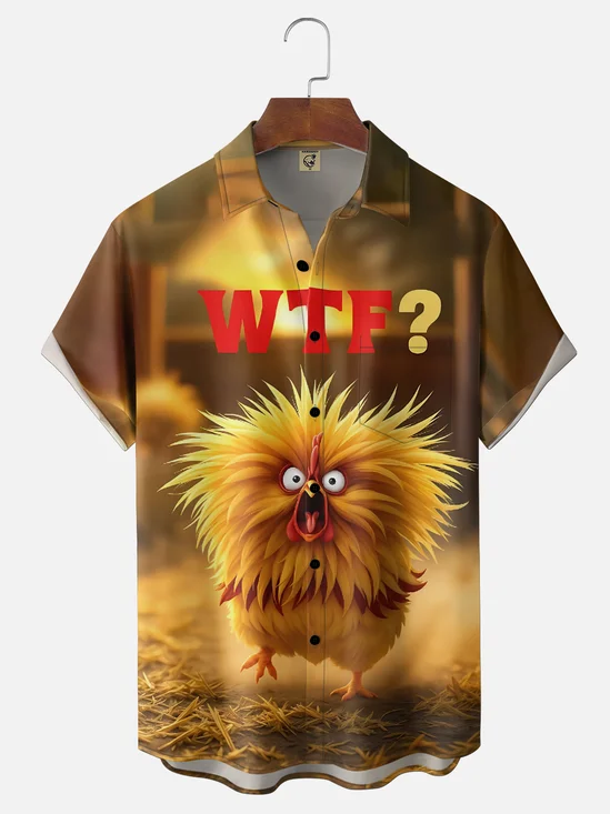 Moisture Wicking Fun Chicken Chest Pocket Holiday Shirt