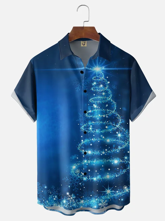 Moisture Wicking Abstract Gradient Color Christmas Tree Chest Pocket Holiday Shirt