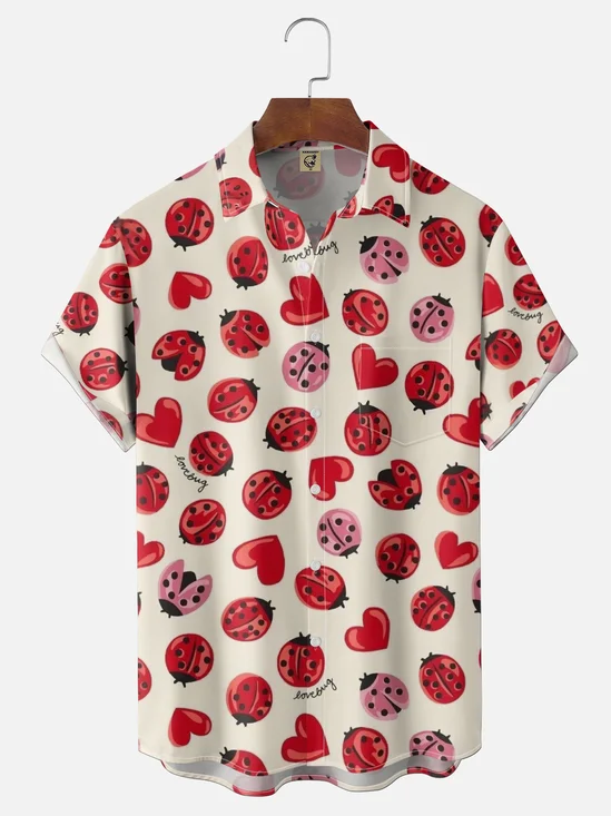 Moisture-wicking Love Bug Valentine Chest Pocket Casual Shirt