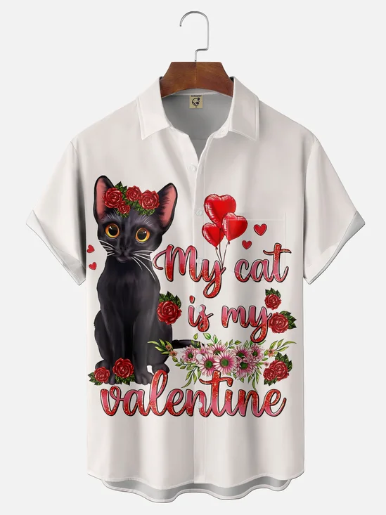 Moisture-wicking My Cat is My Valentine Chest Pocket Casual Shirt