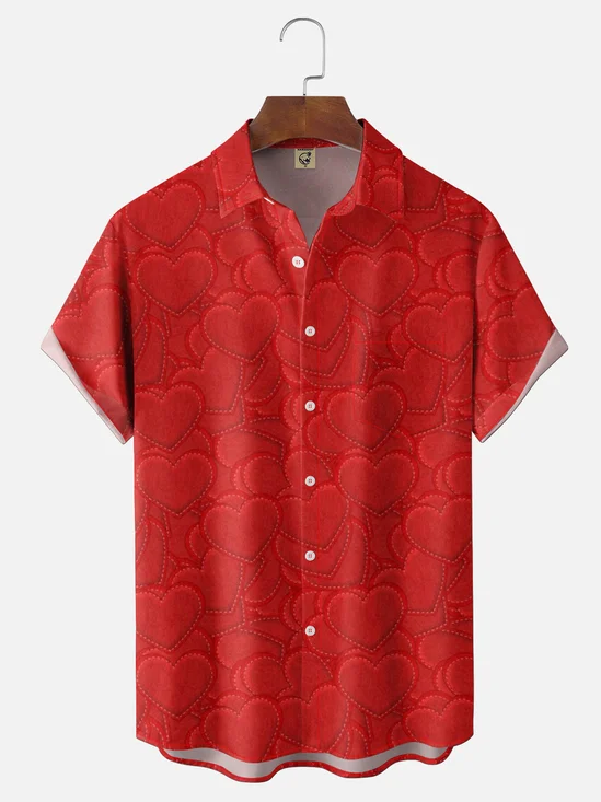 Moisture-wicking Valentine‘s Day Heart Chest Pocket Casual Shirt