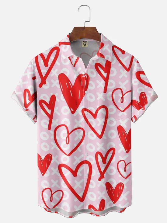 Moisture-wicking Valentine‘s Day Heart Chest Pocket Casual Shirt