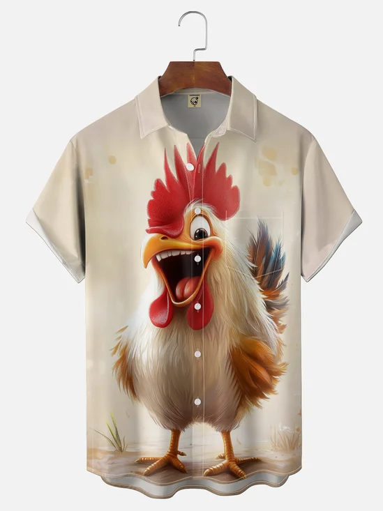 Moisture Wicking Funny Chicken Chest Pocket Holiday Shirt