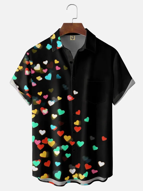 Moisture-wicking New Year Valentine's Day Heart Chest Pocket Casual Shirt