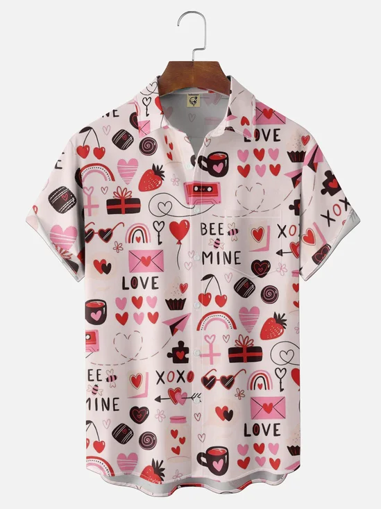 Moisture-wicking Valentine‘s Day Bee Mine Love Chest Pocket Casual Shirt
