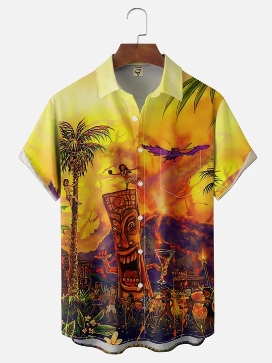 Moisture Wicking Gradient Colors Abstract TiKi Chest Pocket Holiday Shirt