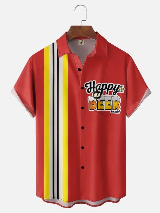 Moisture Wicking Happy Beer Chest Pocket Holiday Shirt