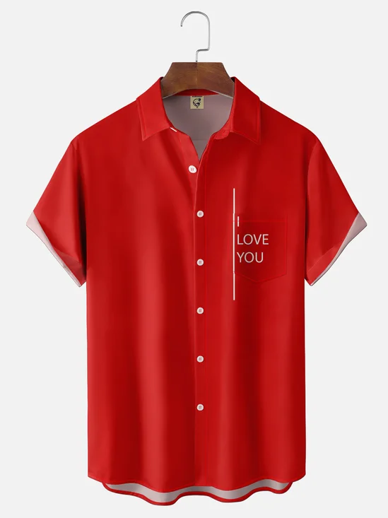 Moisture-wicking Valentine‘s Day I Love You Chest Pocket Casual Shirt