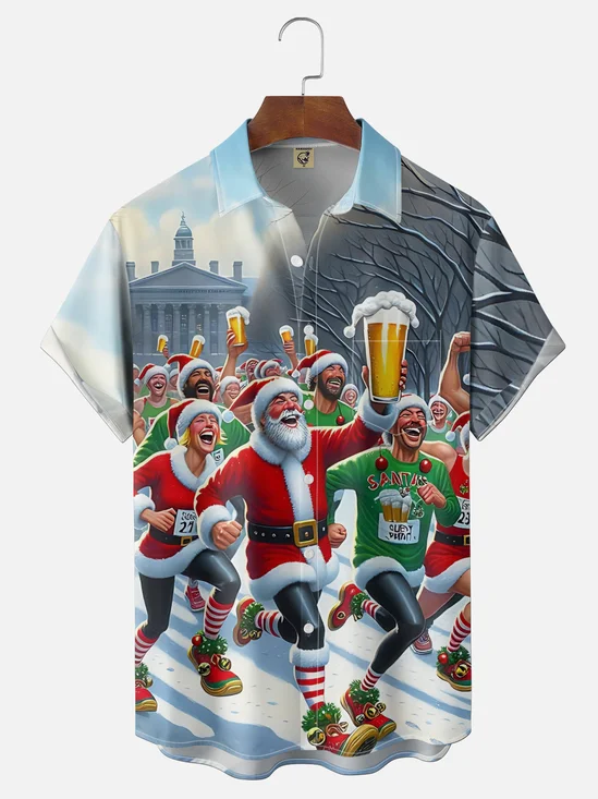Moisture Wicking Marathon Santa Claus Beer Cheest Pocket Holiday Shirt