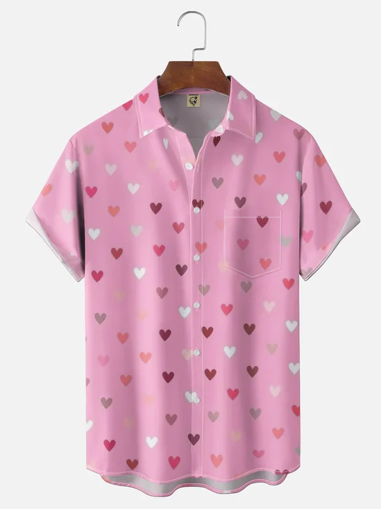 Moisture-wicking Valentine's Day Chest Pocket Casual Shirt