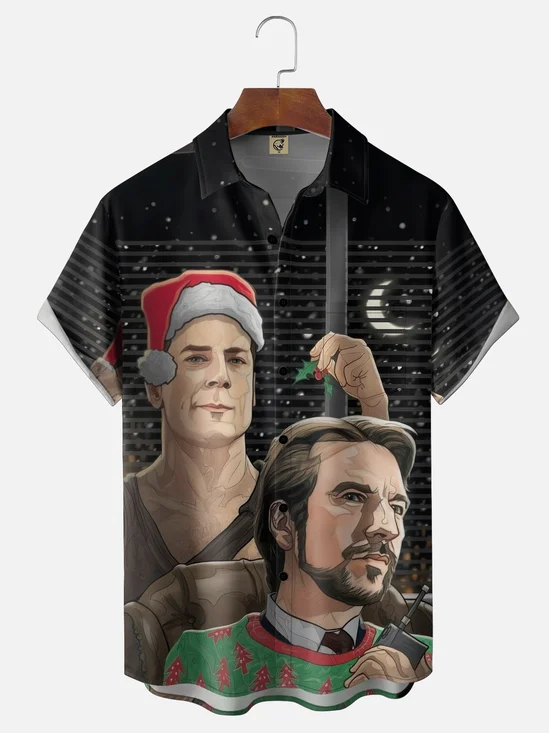 Moisture-wicking Christmas Mistletoe Hard Chest Pocket Casual Shirt