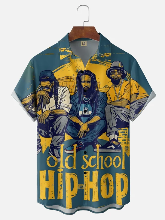 Moisture-wicking Old-School Hip-Hop Festival Art Audio Chest Pocket Casual Shirt