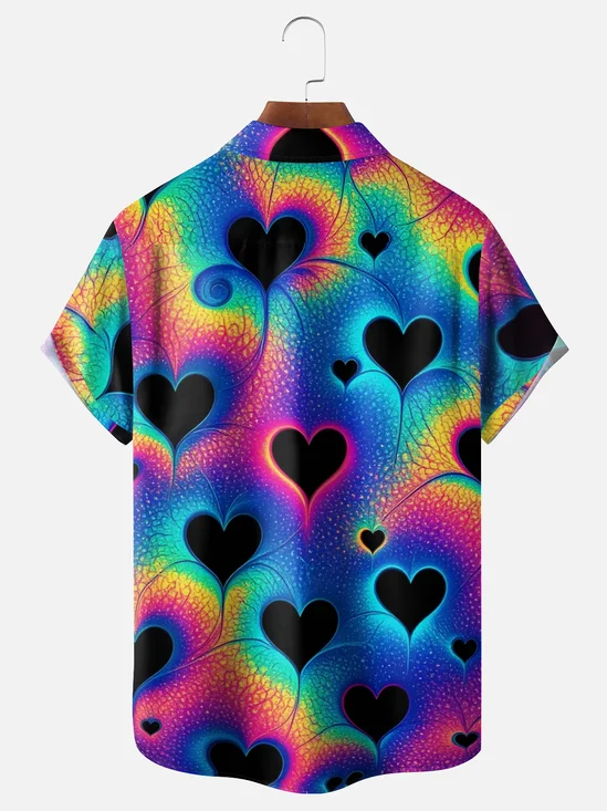Moisture Wicking Valentine's Day Gradient Heart Chest Pocket Holiday Hawaiian Shirt