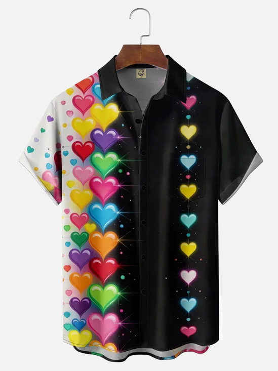 Moisture Wicking Valentine's Day Heart Chest Pocket Holiday Bowling Shirt