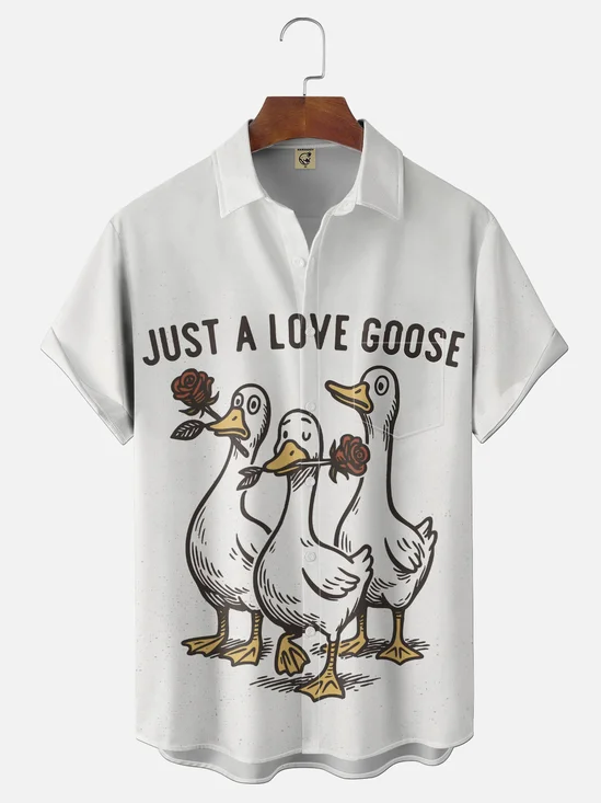 Moisture-wicking Just A Love Goose Valentine‘s Day Color Chest Pocket Casual Shirt