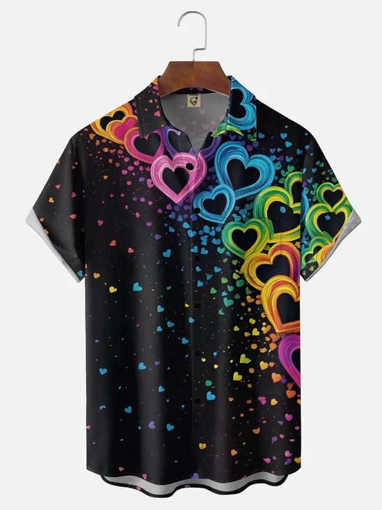 Moisture Wicking Valentine's Day Heart Chest Pocket Holiday Hawaiian Shirt
