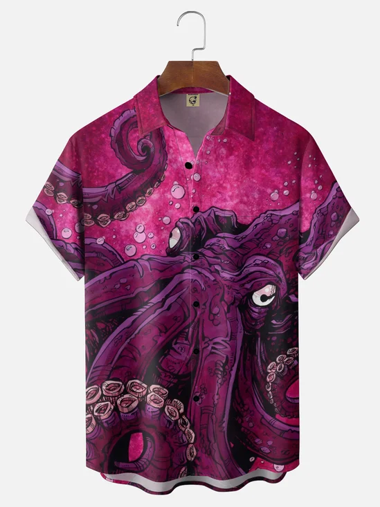 Moisture-wicking Rhino Landscape Art Painting Chest Pocket Hawaiian Shirt