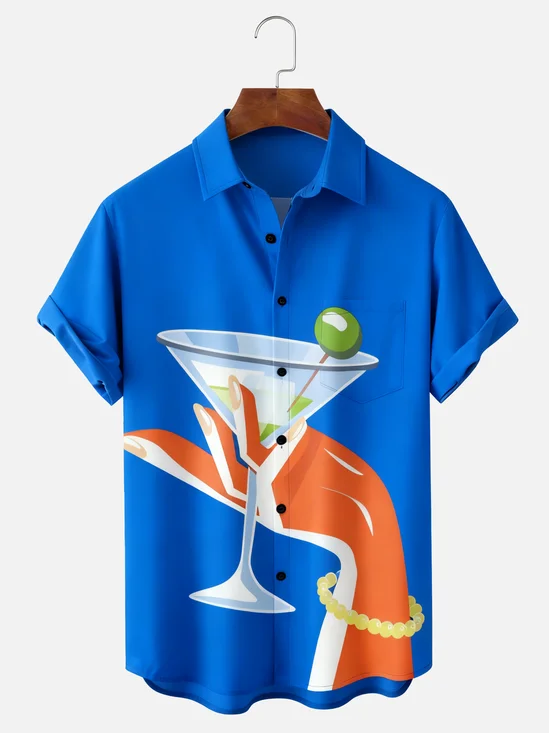 Moisture-wicking Cocktail Geomatric Chest Pocket Hawaiian Shirt