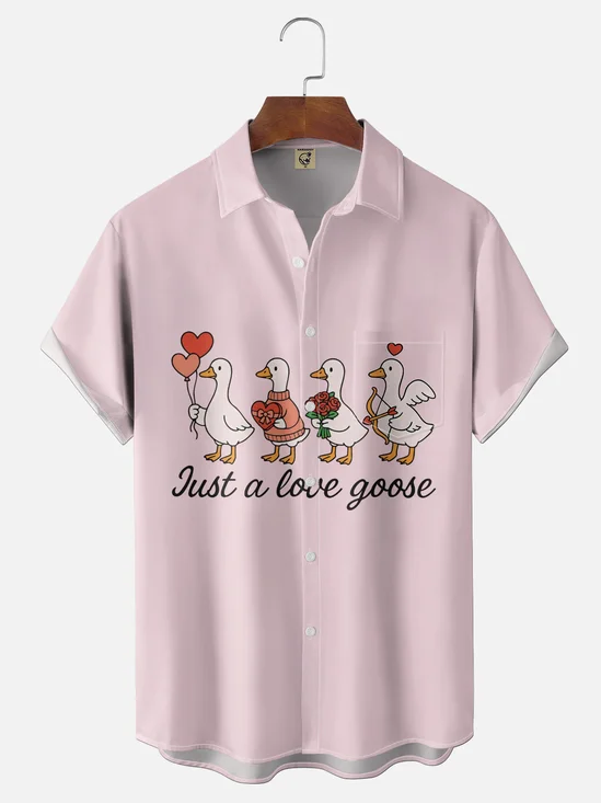 Moisture-wicking Valentine‘s Day Love Heart Goose Chest Pocket Casual Shirt