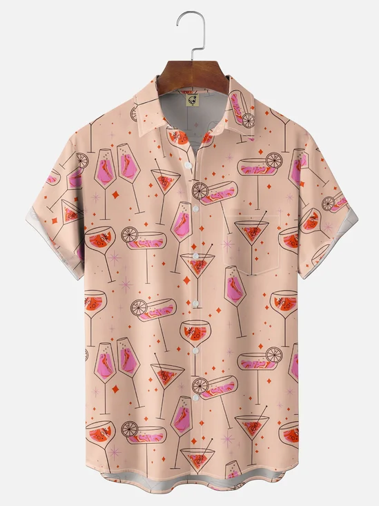 Moisture-wicking Cocktail Party Mid-century Geomatric Chest Pocket Hawaiian Shirt