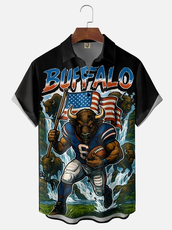 Moisture Wicking Rugby Buffalo Bill Cow Chest Pocket Holiday Hawaiian Shirt