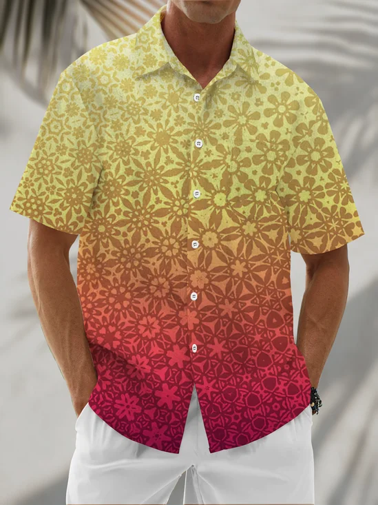 Moisture Wicking Gradient Geometric Floral Chest Pocket Holiday Hawaiian Shirt