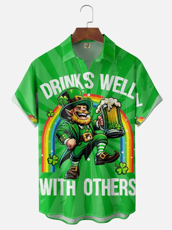 Moisture Wicking St. Patrick's Dwarf Beer Chest Pocket Holiday Hawaiian Shirt