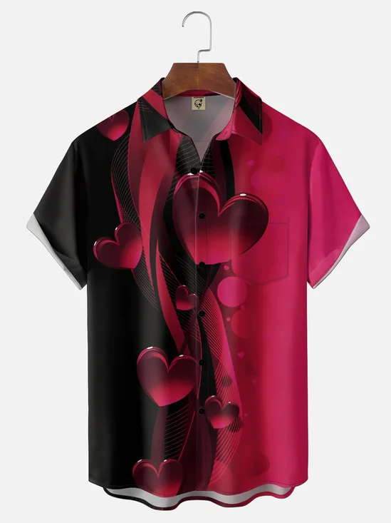 Moisture Wicking Gradient Abstract Valentine's Day Heart Chest Pocket Holiday Shirt