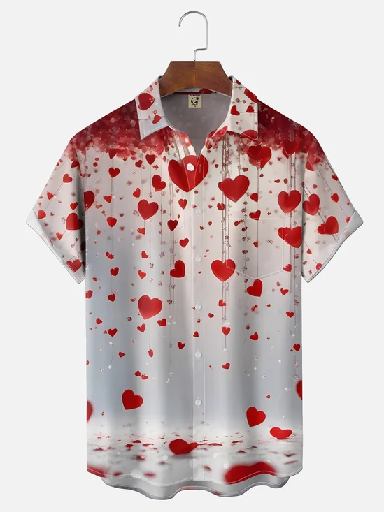 Moisture Wicking Gradient Abstract Valentine's Day Heart Chest Pocket Holiday Shirt