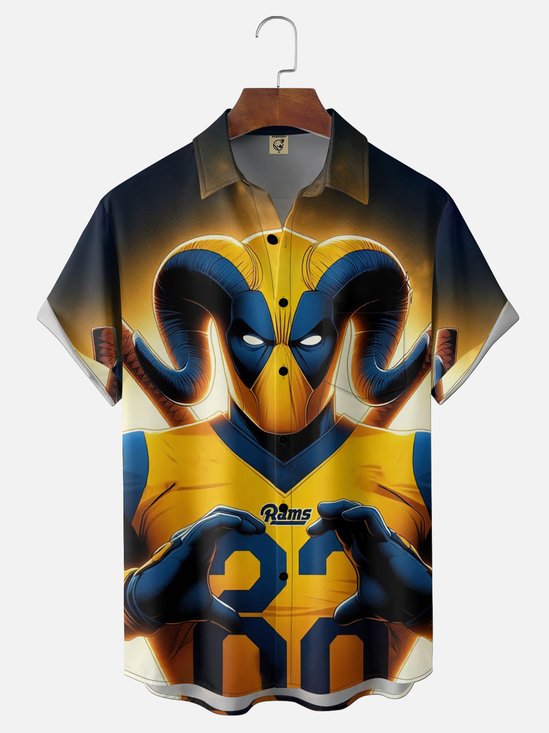 Moisture-wicking American Football Los Angeles Art Rams Chest Pocket Casual Shirt
