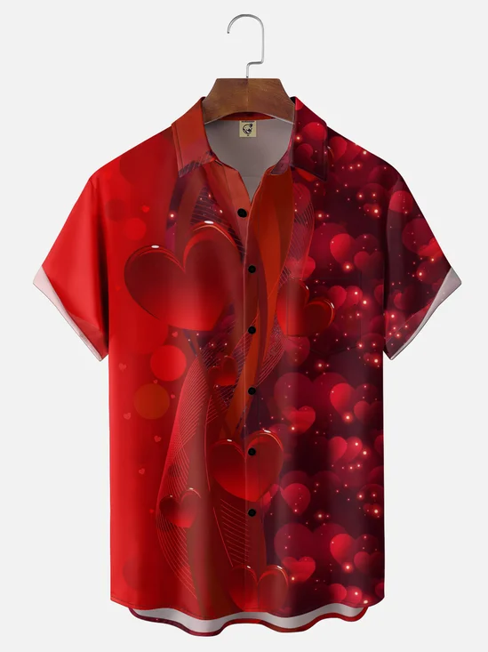 Moisture Wicking Valentine's Day Heart Chest Pocket Holiday Hawaiian Shirt