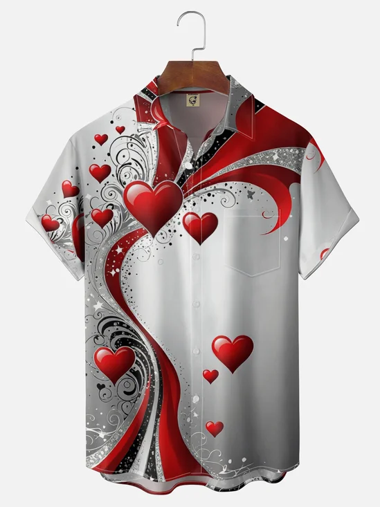 Moisture Wicking Valentine's Day Heart Chest Pocket Holiday Hawaiian Shirt
