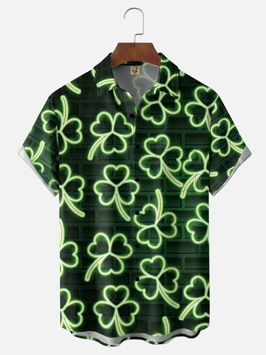 Moisture-wicking St. Patrick's Day Lucky Shamrock Art Chest Pocket Casual Shirt