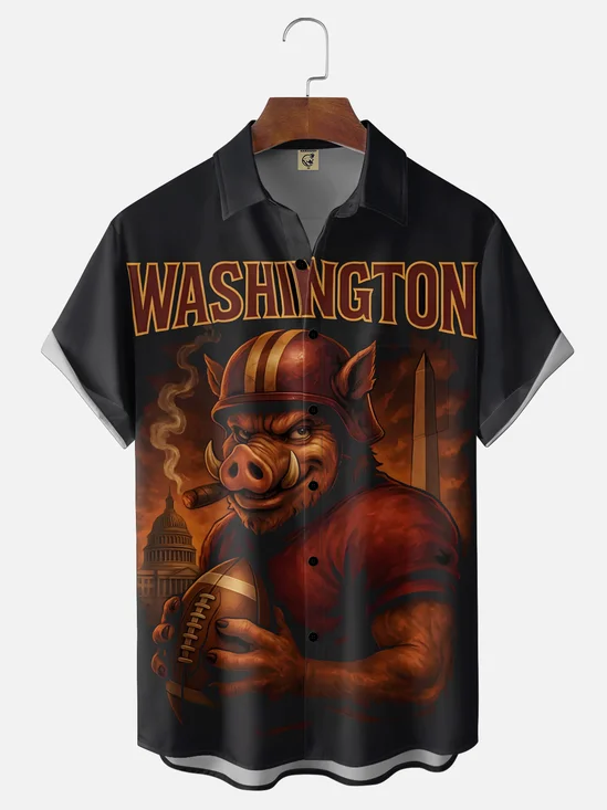 Moisture Wicking Football Washington Commander Chest Pocket Holiday Hawaiian Shirt