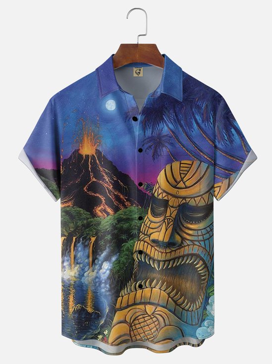 Moisture-wicking TIKI Artistic Fun Chest Pocket Hawaiian Shirt