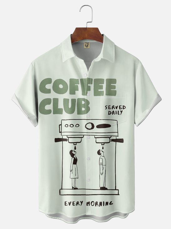 Moisture-wicking Coffee Club Chest Pocket Casual Shirt