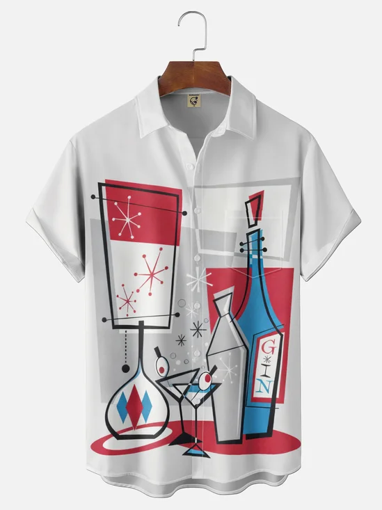 Moisture-wicking Mid-century Geomatric Cocktail Chest Pocket Hawaiian Shirt