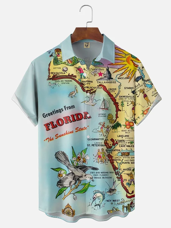 Moisture Wicking Gradient Colors Fish Plants Map Markers Chest Pocket Holiday Shirt
